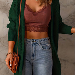 Solid Textured Long Sleeve Open Front Cardigan