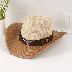 Stitching Contrast Cow Head Decor Western Cowboy Hat