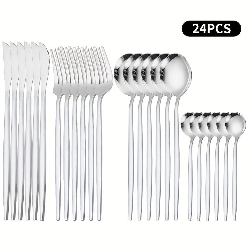 24pcs Stainless Steel Cutlery Coffee Spoon Salad Fork