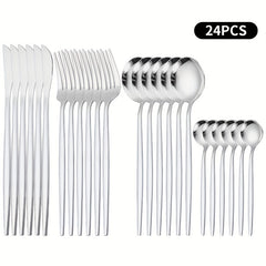 24pcs Stainless Steel Cutlery Coffee Spoon Salad Fork