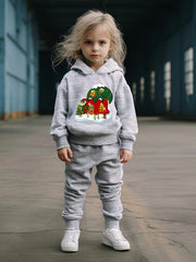 Winter House Print 2pcs Hoodies Jogger Pants Set For Sports Boys