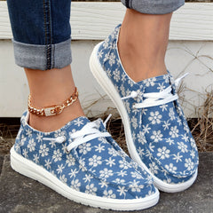 Women's Snowflake Pattern Boat Shoes Lace Up Flat Shoes
