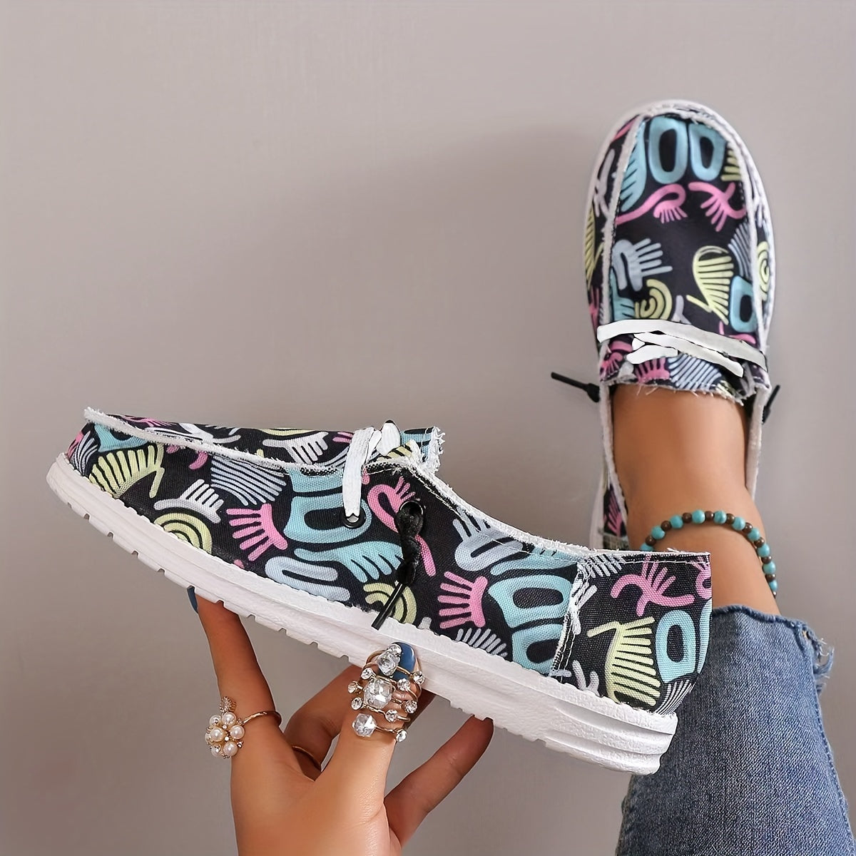 Women's Abstract Pattern Loafers Casual Canvas Shoes