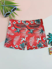 Boy's Tropical Leaf Swim Trunks High Stretch Boxer Swimwear