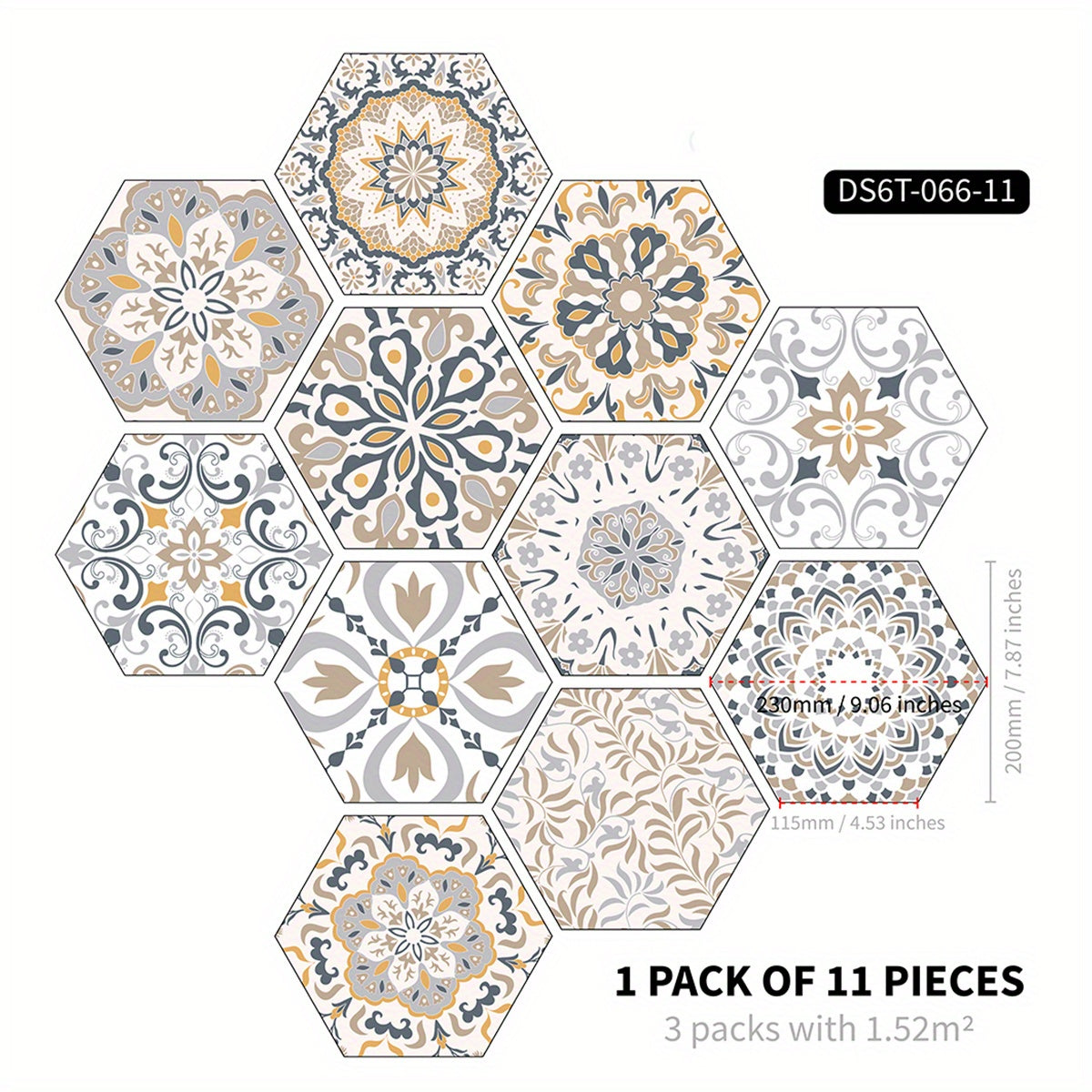 11pcs Bohemian Hexagon Floor Stickers Marble Pattern Waterproof Home Decor