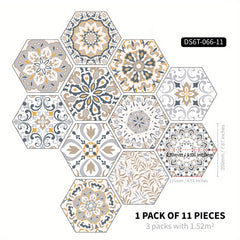 11pcs Bohemian Hexagon Floor Stickers Marble Pattern Waterproof Home Decor