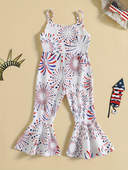 Girls' Cow Print Flare Bell Bottom Jumpsuit Vacation Outfit