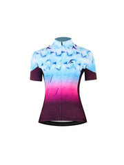 Women's Cycling Shirt Moisture Wicking Fantasy Block Zipper Short Sleeves