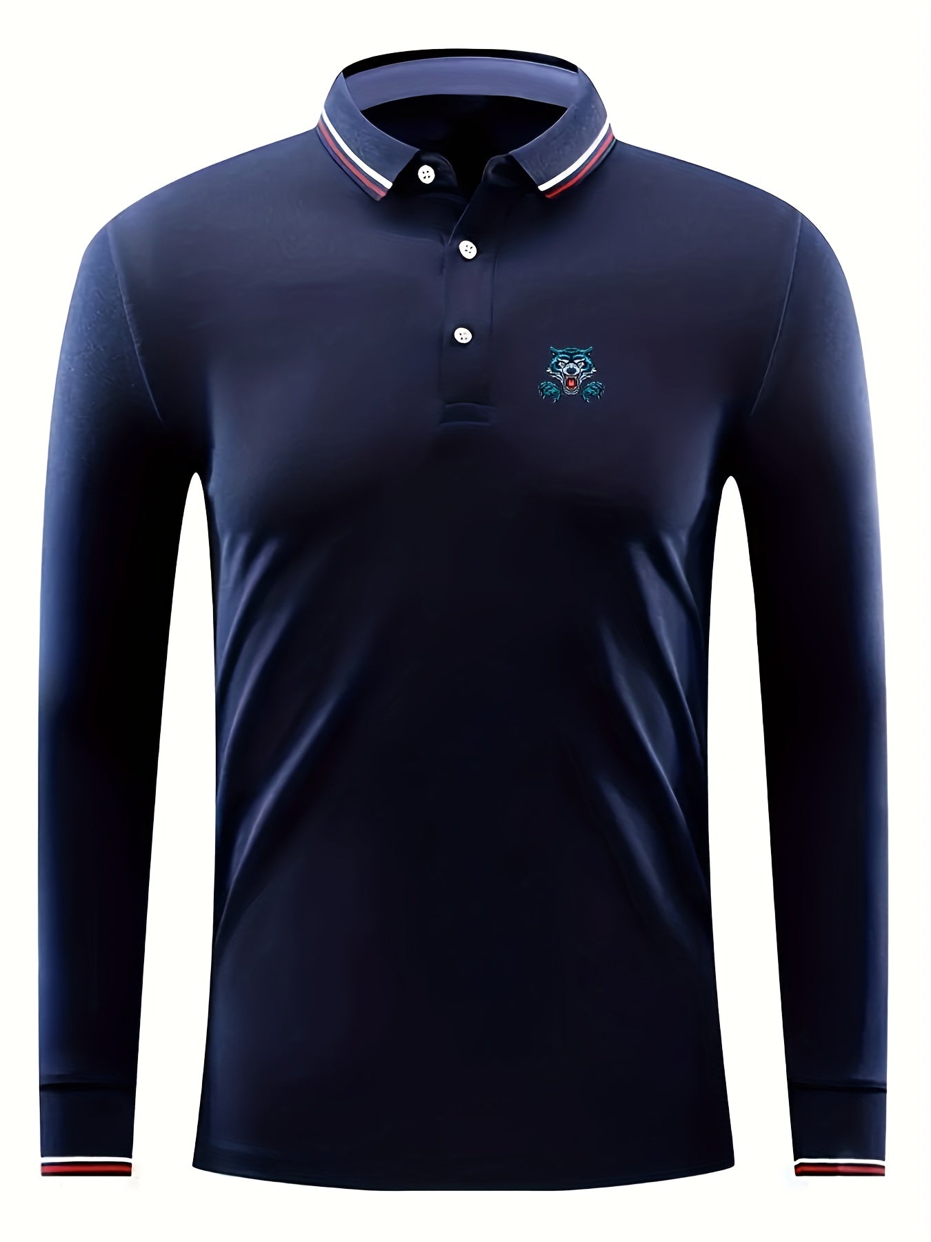 Men's Long Sleeve Wolf Pattern Lapel Golf Tennis Sports Shirt