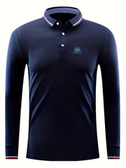Men's Long Sleeve Wolf Pattern Lapel Golf Tennis Sports Shirt