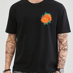 Cotton Flower Print Men's Graphic Crew Neck Tshirt Summer Casual Tees