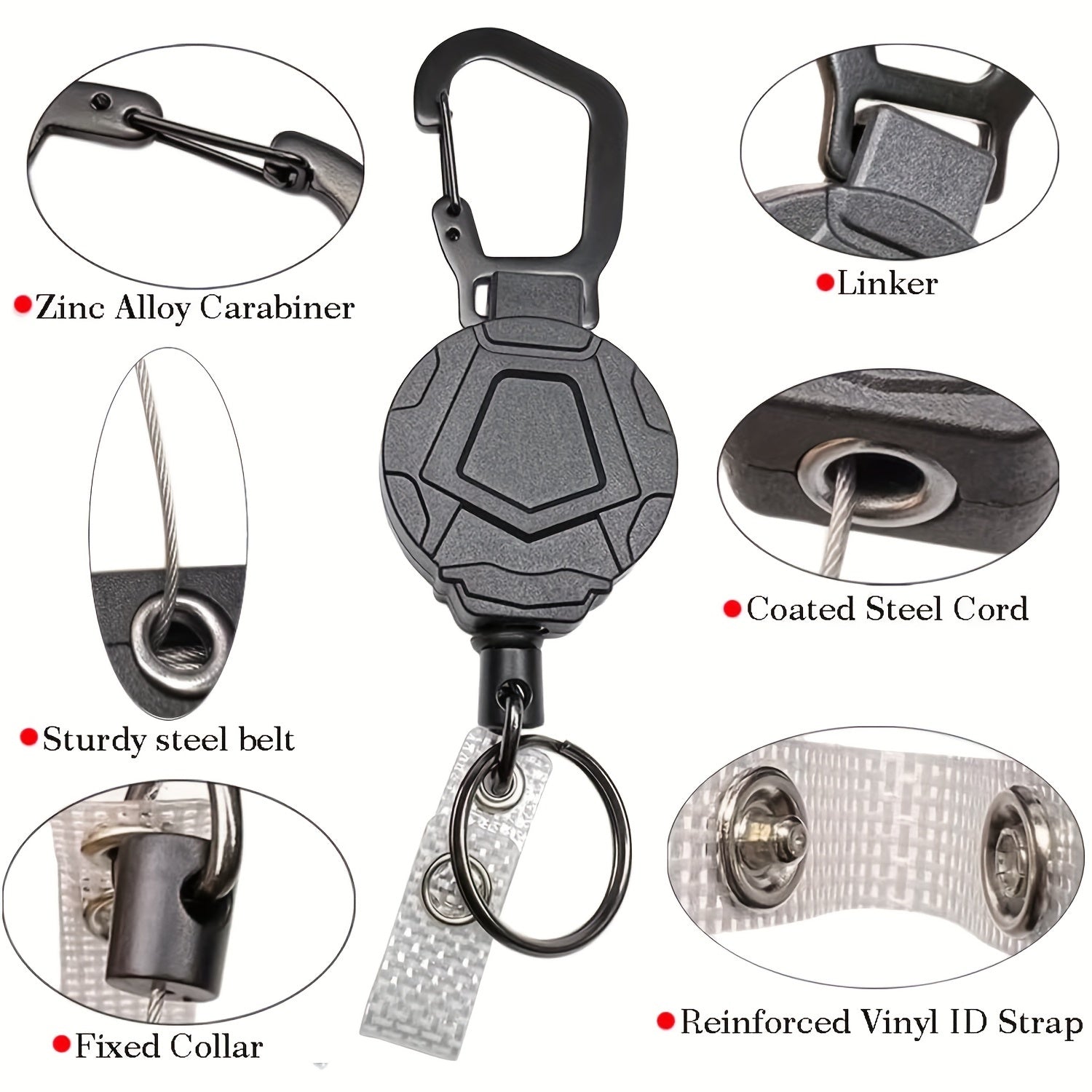 Portable Heavy Duty Retractable Keychain with Steel Wire Rope for Outdoor