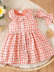 Plaid Embroidered Ruffle Collar Vest Dress Headband Set