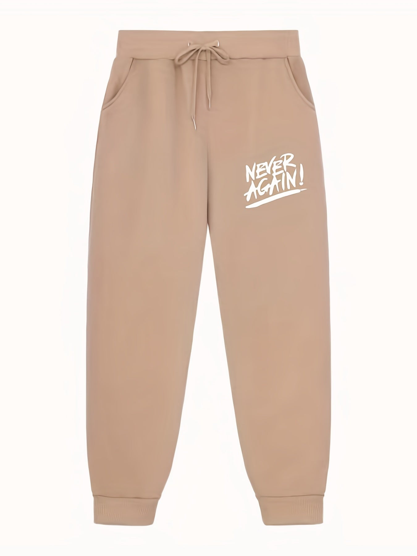 Never Again Print Joggers With Pockets Men s Drawstring Pants