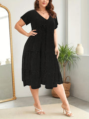 Dot Print Short Sleeve Maxi Dress Plus Size V Neck