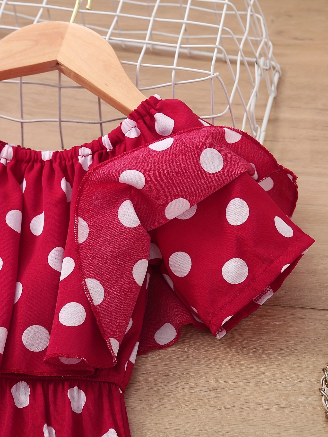 Girls Off Shoulder Polka Dot Romper Jumpsuit