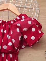Girls Off Shoulder Polka Dot Romper Jumpsuit