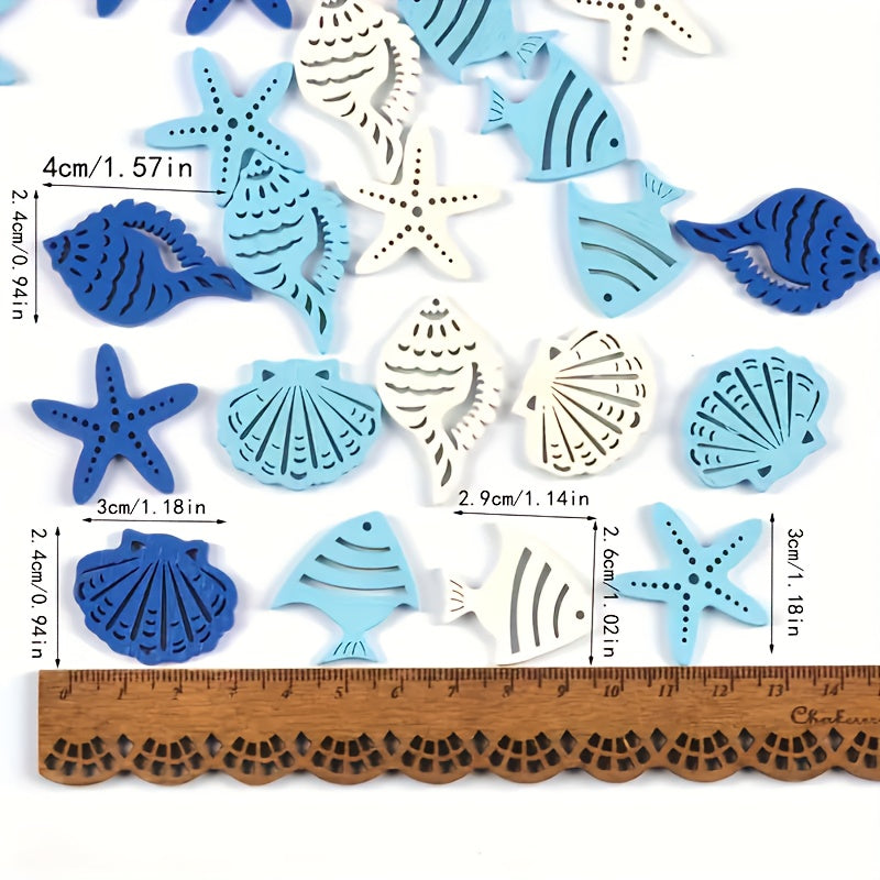 50pcs Mediterranean Wooden Craft Shapes for Beach Weddings Coastal Home Decor