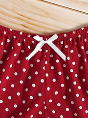 Dot Print Off Shoulder Pajama Set