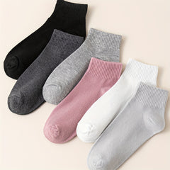 12 Pairs Solid Crew Socks Comfy & Soft All match Sports Socks Women's Stockings