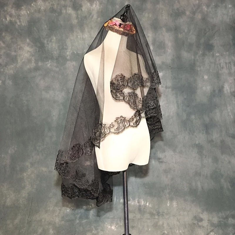 Baroque Lace Bridal Veil with Eyelash Lace Floral Pattern