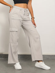 Apricot High Waist Straight Jeans Loose Fit Flap Pockets Cargo Pants