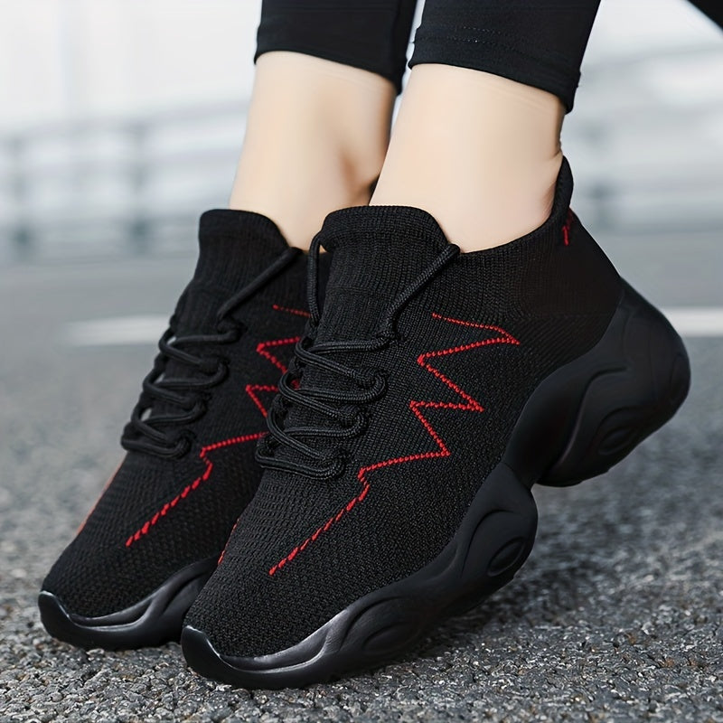 Women's Knit Chunky Sneakers Lace Up Sock Shoes