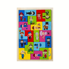 Wooden Animal & Traffic Building Block Puzzle Set with Recognition Board