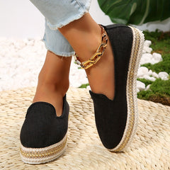 Women's Hemp Rope Loafers Slip On Platform Canvas Shoes