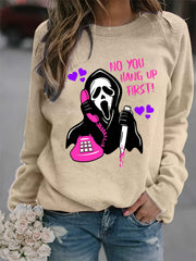 Halloween Ghost Call Print Loose Sweatshirt Women's Clothing