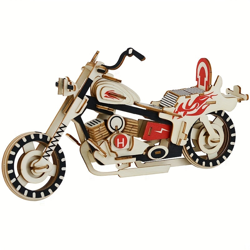 DIY Wooden Motorcycle Model 3D Building Block Car Home Decoration Birthday Gift