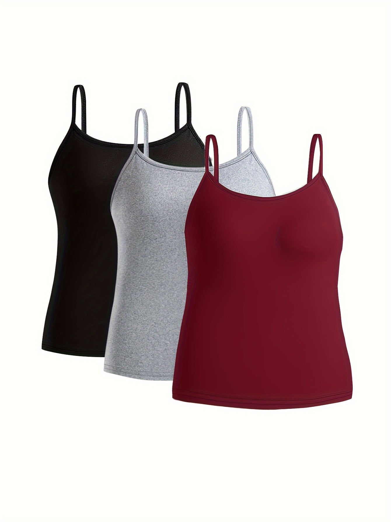 3 Pack Plus Size Sexy Cami Top Set Women's Plus Solid Round Neck Medium Stretch