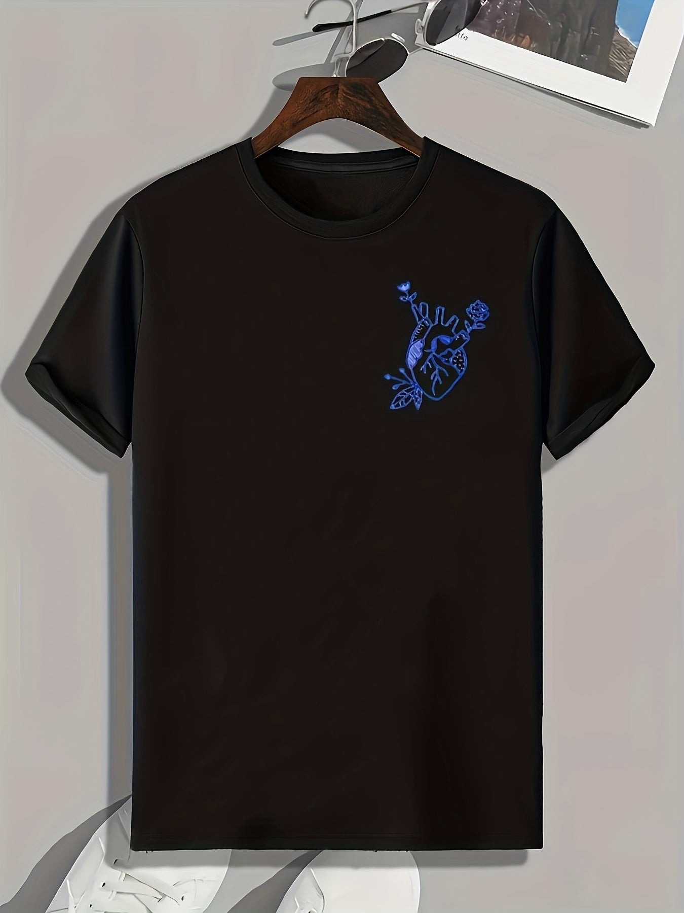 Heart Doodle Print Men's Comfy T shirt Active Slightly Stretch Tee