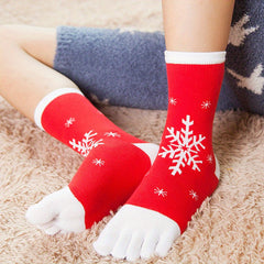 5 Pairs Kids Red Elk Five Toe Socks for Christmas