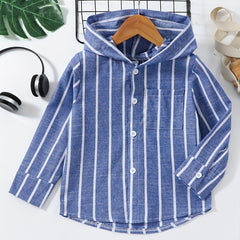 Boys Striped Hooded Shirt Summer Kids Clothes
