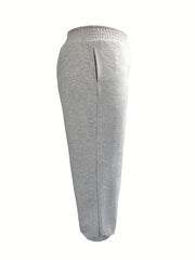 Women's Plus Size Solid Elastic High Rise Jogger With Pockets