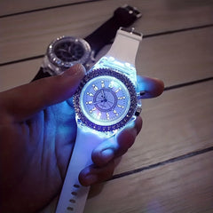 LED Rhinestone Student Couple Jelly Watch Soft Strap