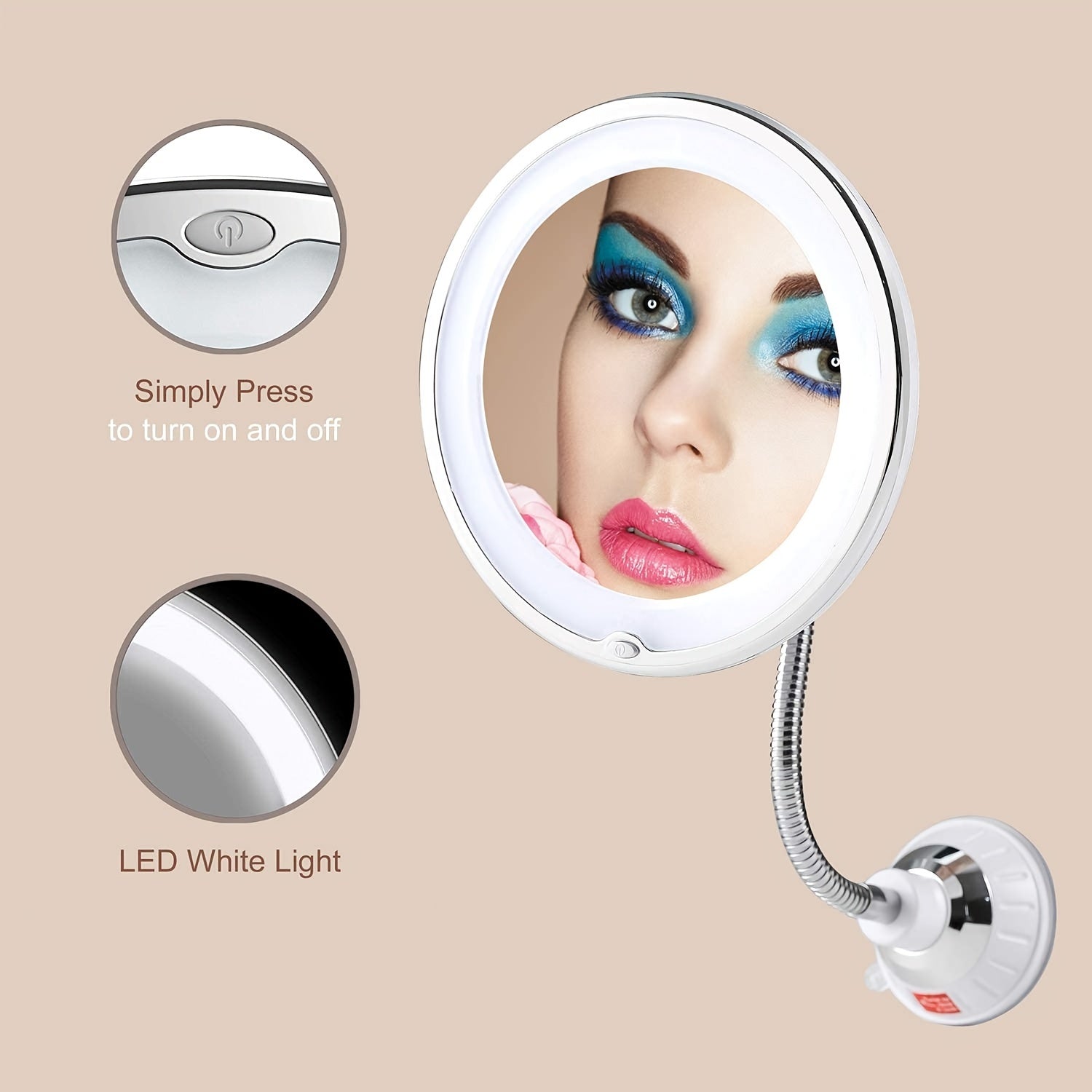 360° Rotation LED 10X Makeup Mirror with Suction Cup