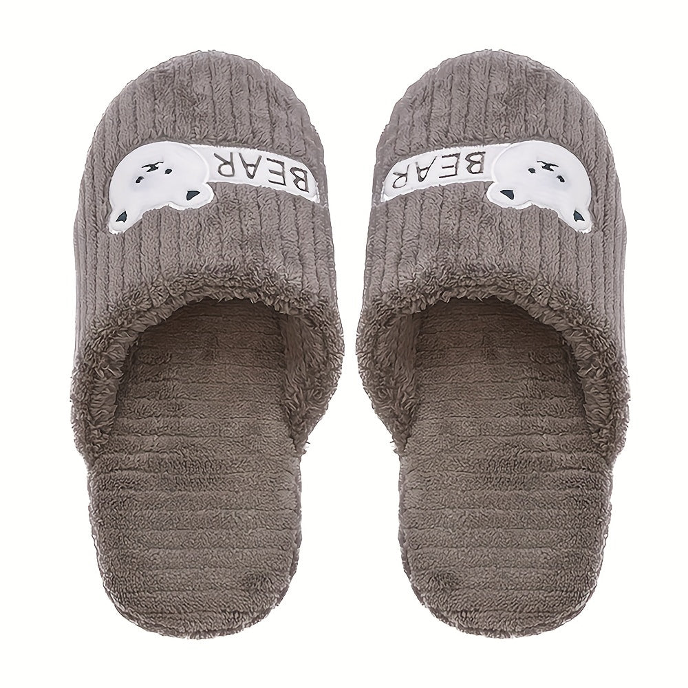 Men's Bear Slippers Soft Plush Cozy Anti-Skid Indoor Shoes
