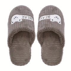 Men's Bear Slippers Soft Plush Cozy Anti-Skid Indoor Shoes