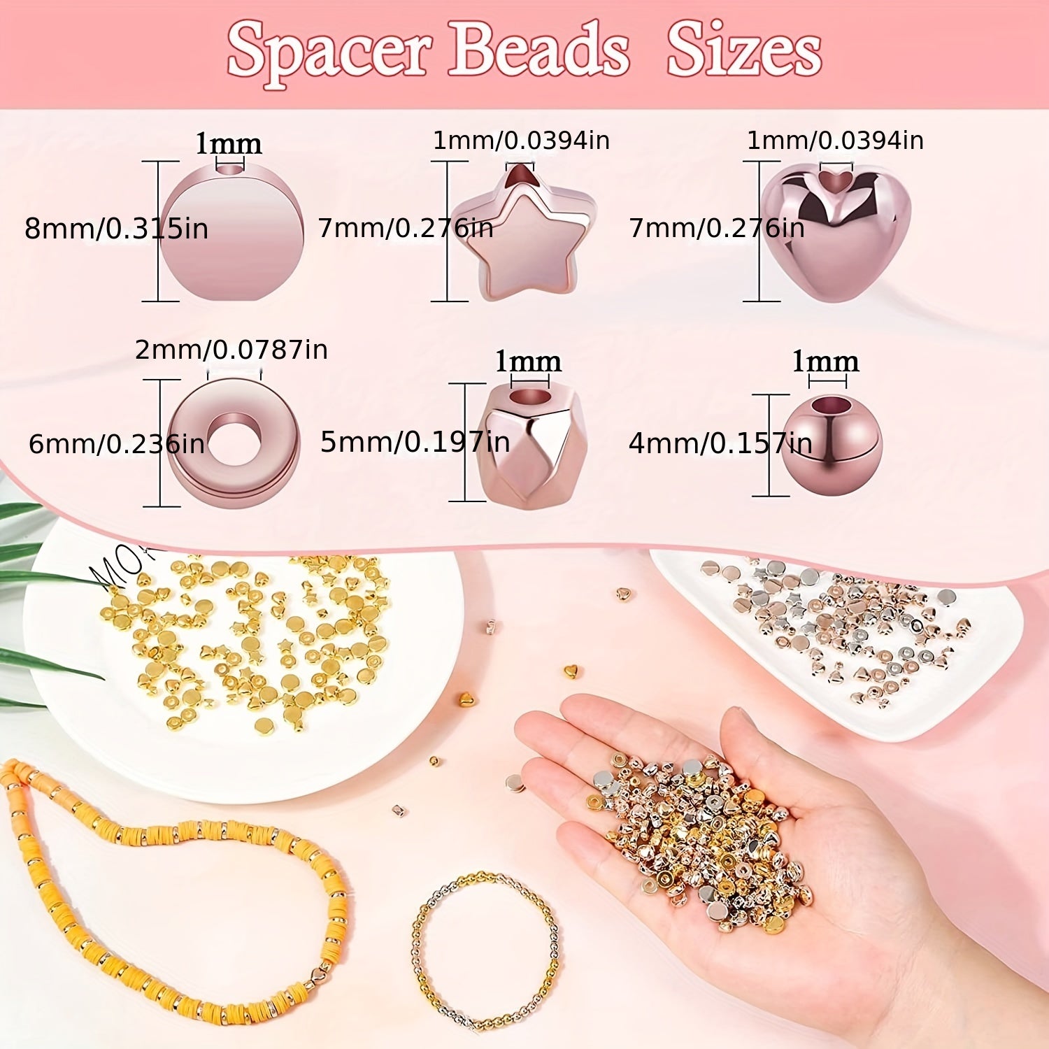 2160 Pc Assorted Spacer Beads Round Star Golden Beads For Jewelry Making
