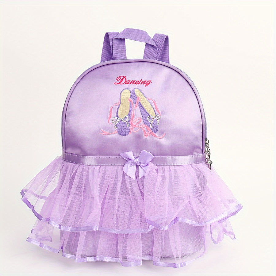 Kids Embroidered Ballet Shoes with Lace Decor and Ballet Bag