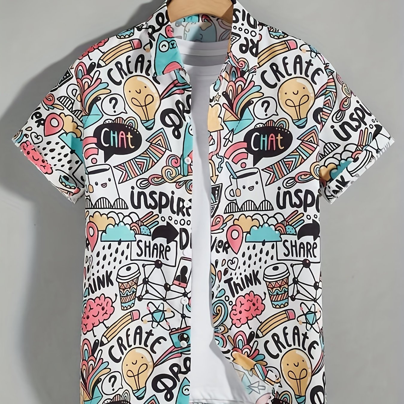 Men's Cartoon Print Hawaiian Shirt for Summer Vacation