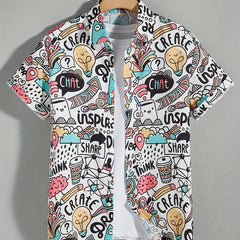 Men's Cartoon Print Hawaiian Shirt for Summer Vacation