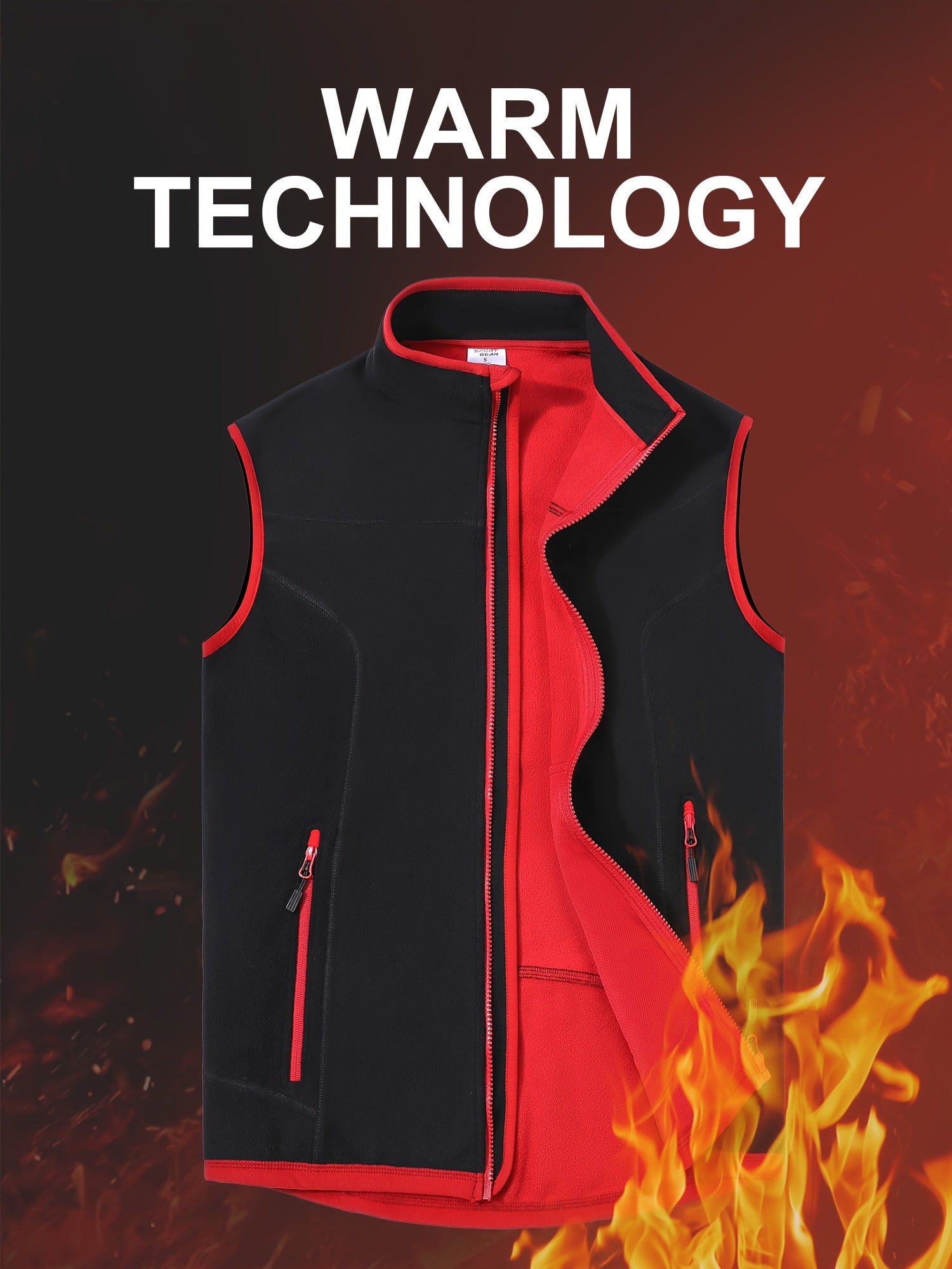 Men's Warm Stand Collar Vest Full Zip Windproof Thermal Vest