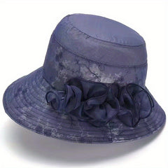 Flower Decor Gauze Bucket Hat Embroidery Basin Hat Casual Fisherman Cap