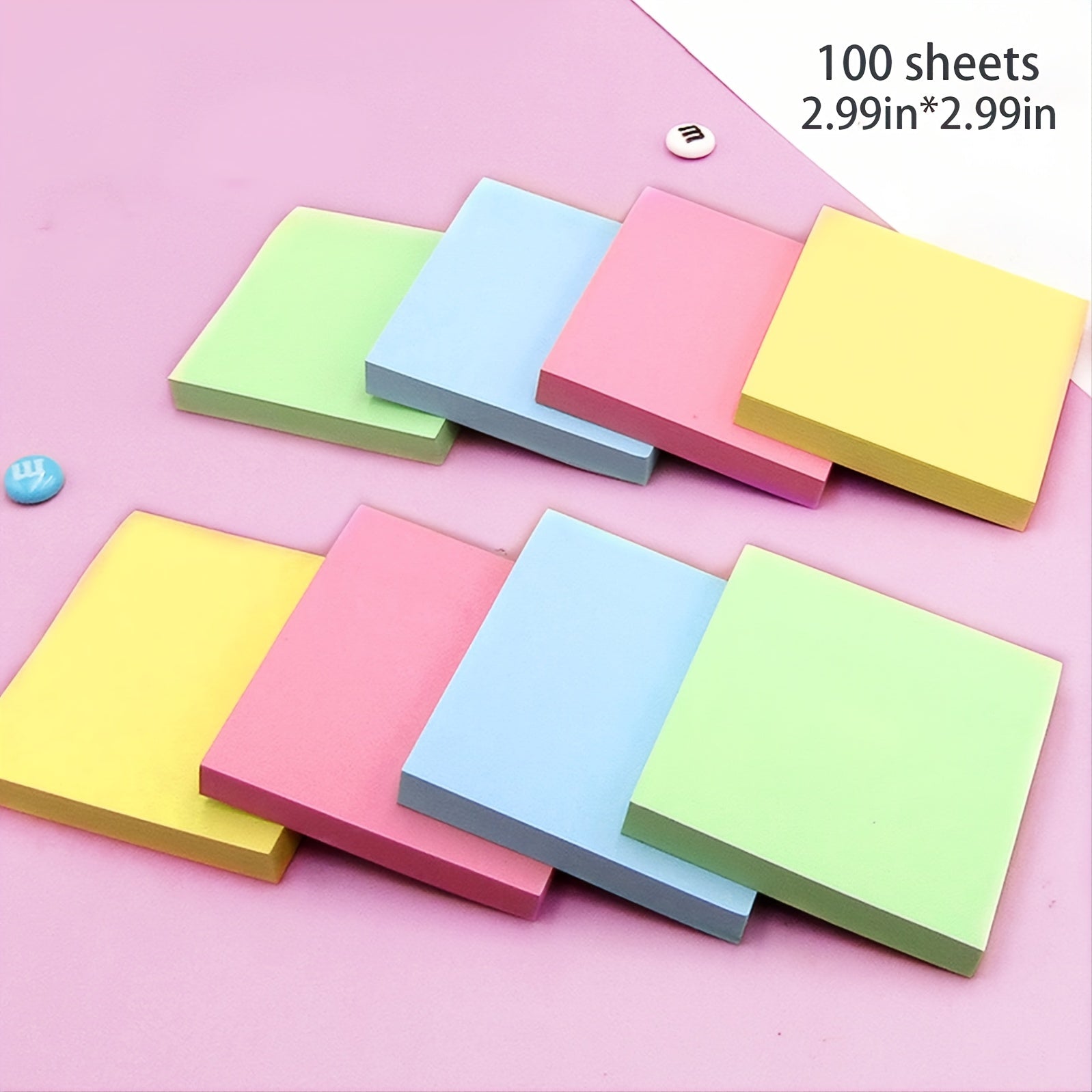 100pc Square Sticky Notes 3x3 Adhesive 4 Colors