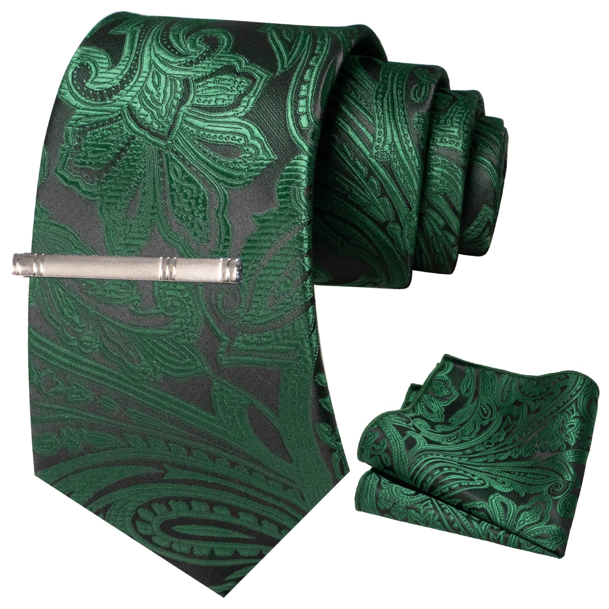Floral Tie And Pocket Square Set With Tie Clip