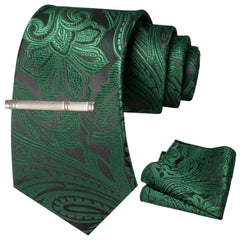 Floral Tie And Pocket Square Set With Tie Clip