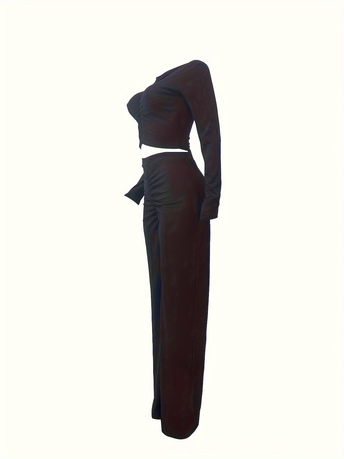 Solid Long Sleeve Ruched Top & Pants Set